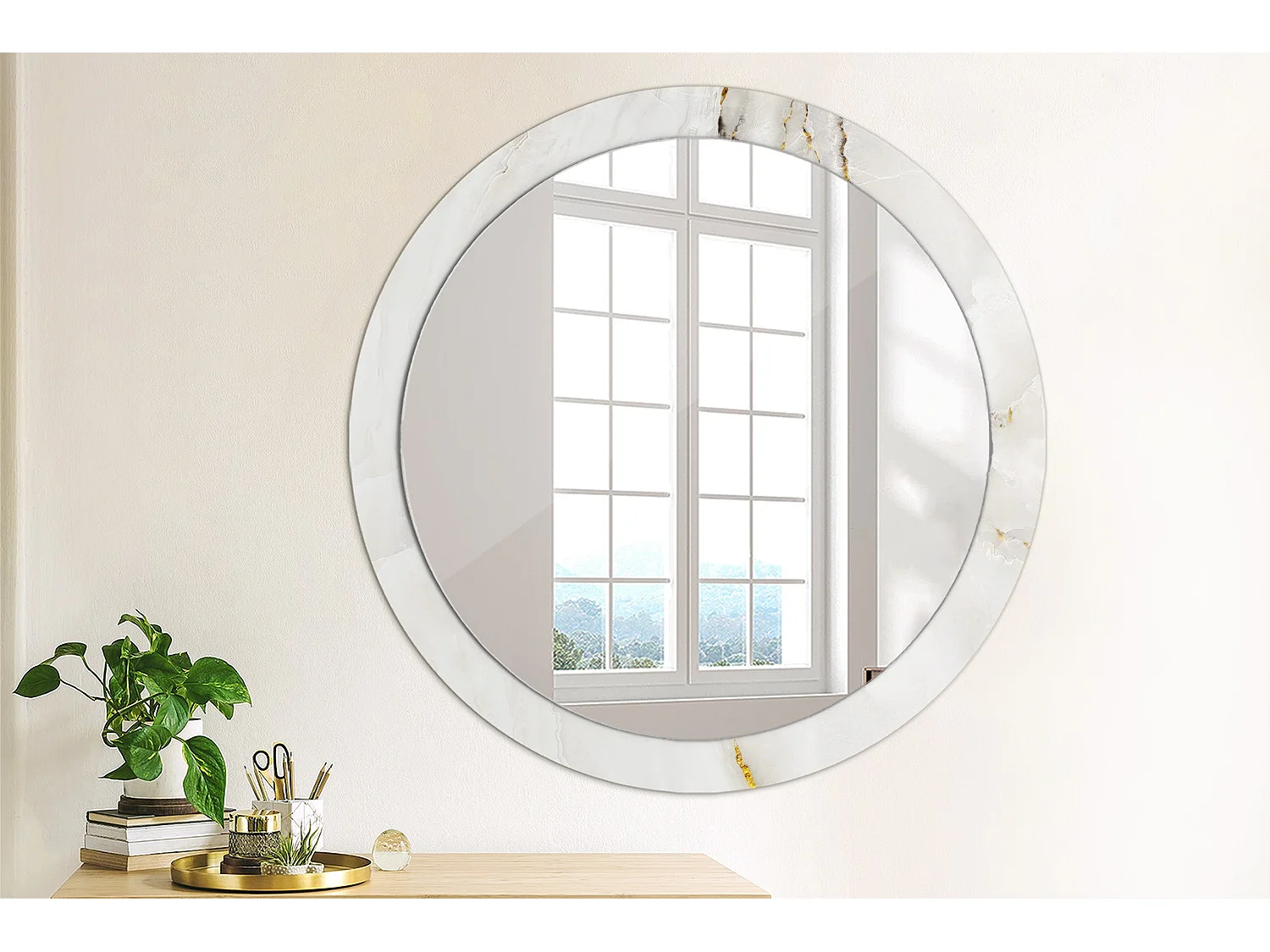 Miroir rond décoratif - Marbre brillant - 90 cm