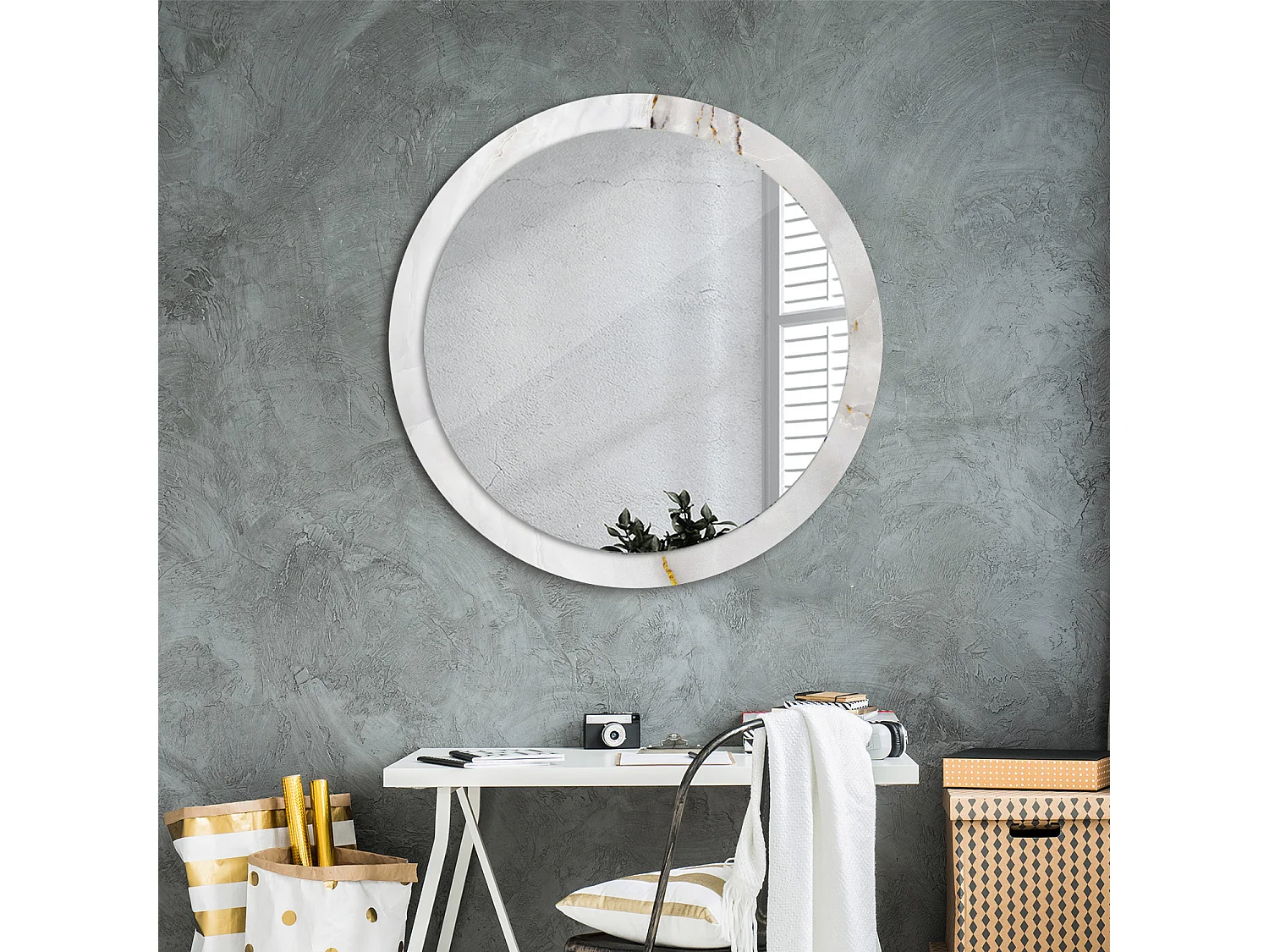 Miroir rond décoratif - Marbre brillant - 90 cm