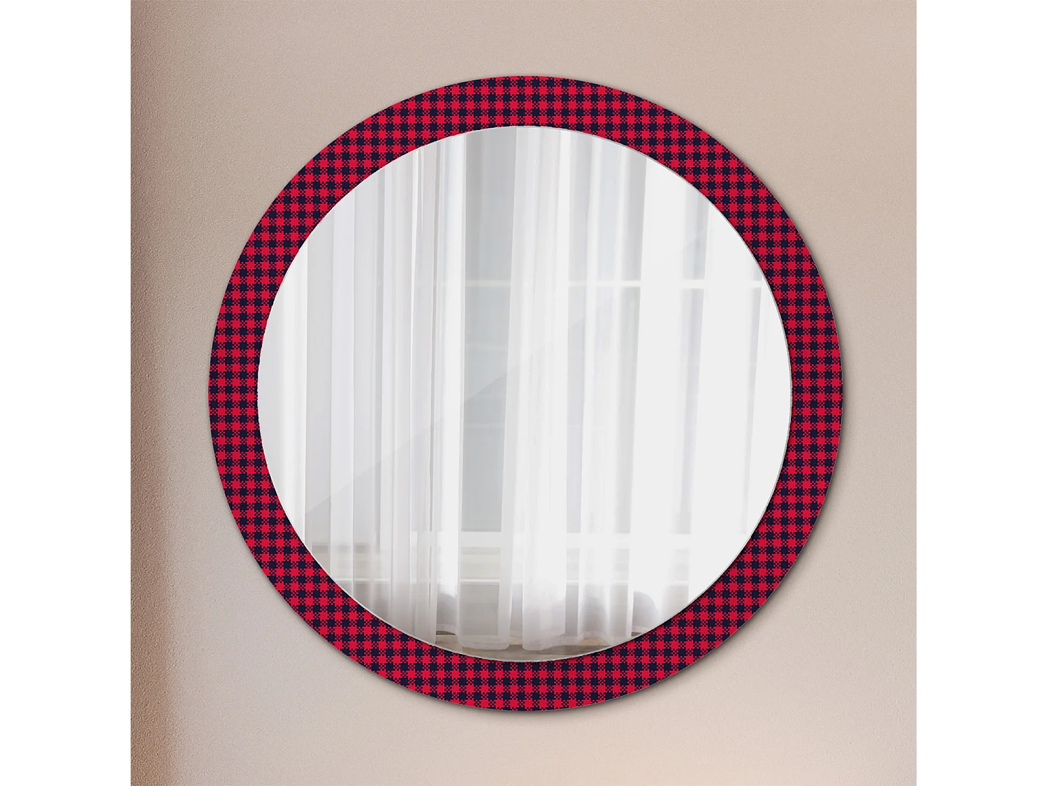 Decoratieve ronde spiegel - Rood raster - 90 cm