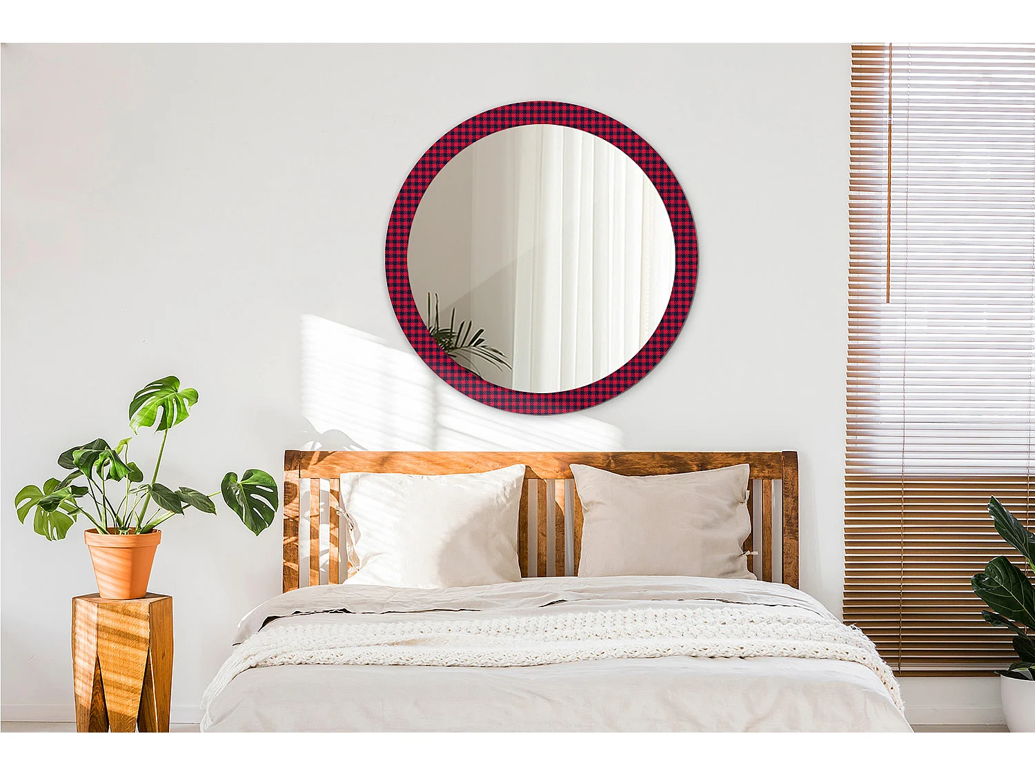 Decoratieve ronde spiegel - Rood raster - 90 cm