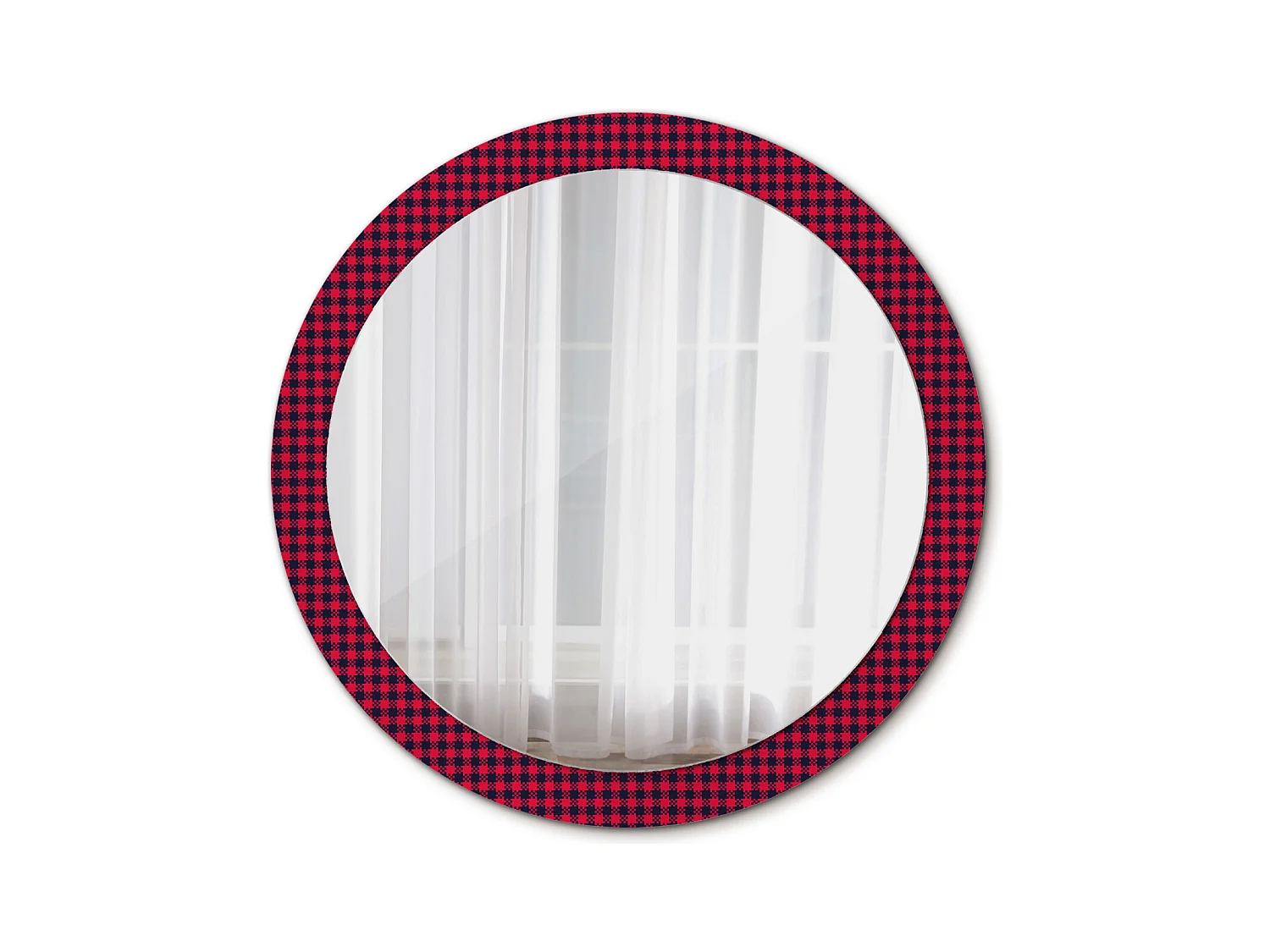 Miroir rond décoratif - Grille rouge - 90 cm