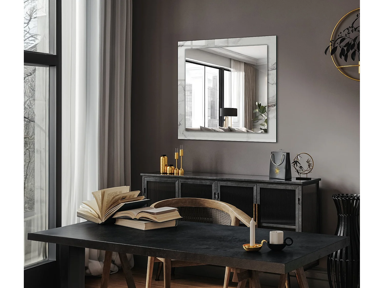 Dekorativer Spiegel mit Rahmen, Marmormuster, 60 x 60 cm