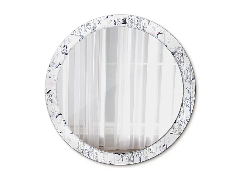 Miroir rond décoratif - Oiseaux Grues - 90 cm
