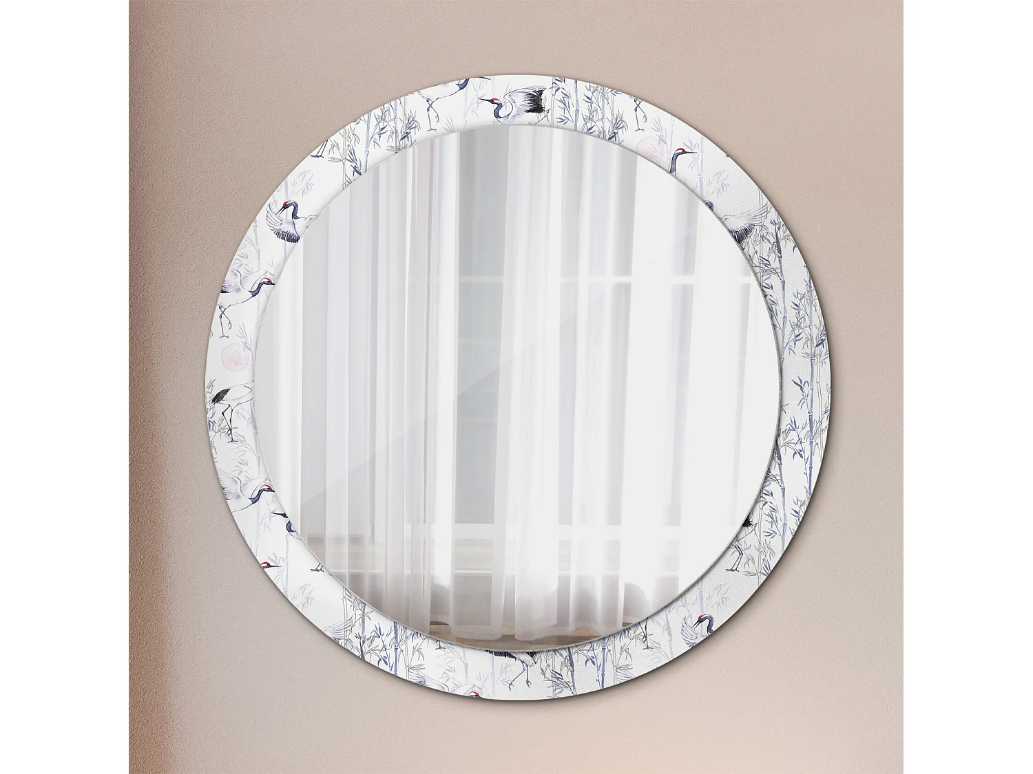 Ronde decoratieve spiegel - Kraanvogels - 90 cm