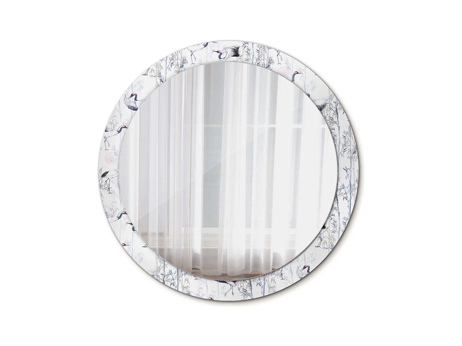 Miroir rond décoratif - Oiseaux Grues - 90 cm