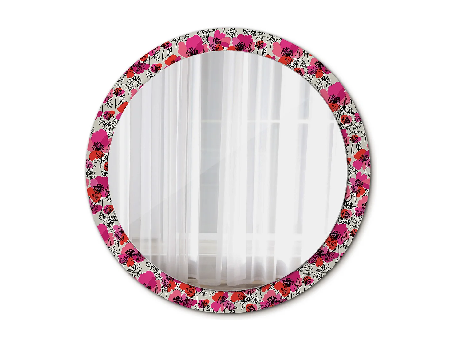 Runder dekorativer Spiegel - Pink Poppies - 90 cm