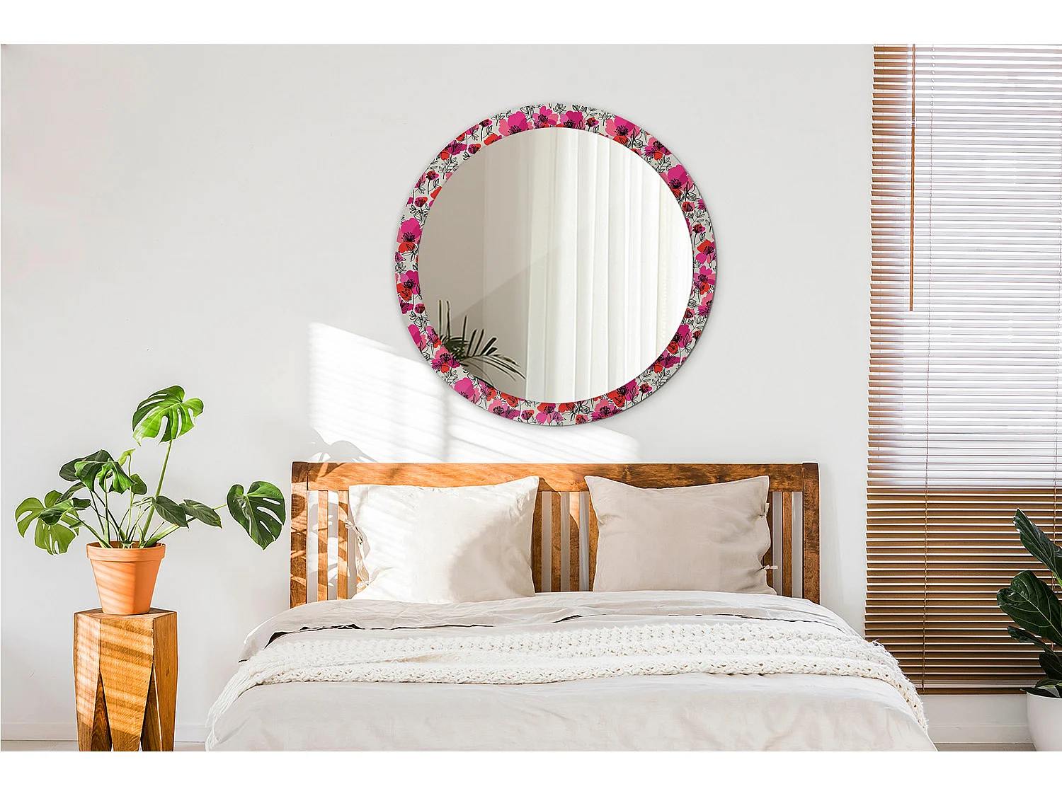 Runder dekorativer Spiegel - Pink Poppies - 90 cm