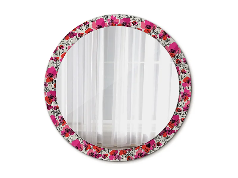 Runder dekorativer Spiegel - Pink Poppies - 90 cm