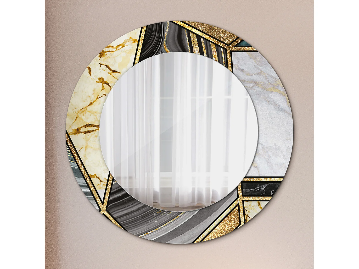 Dekorativer runder Spiegel – Marmor-Stil – 50 cm