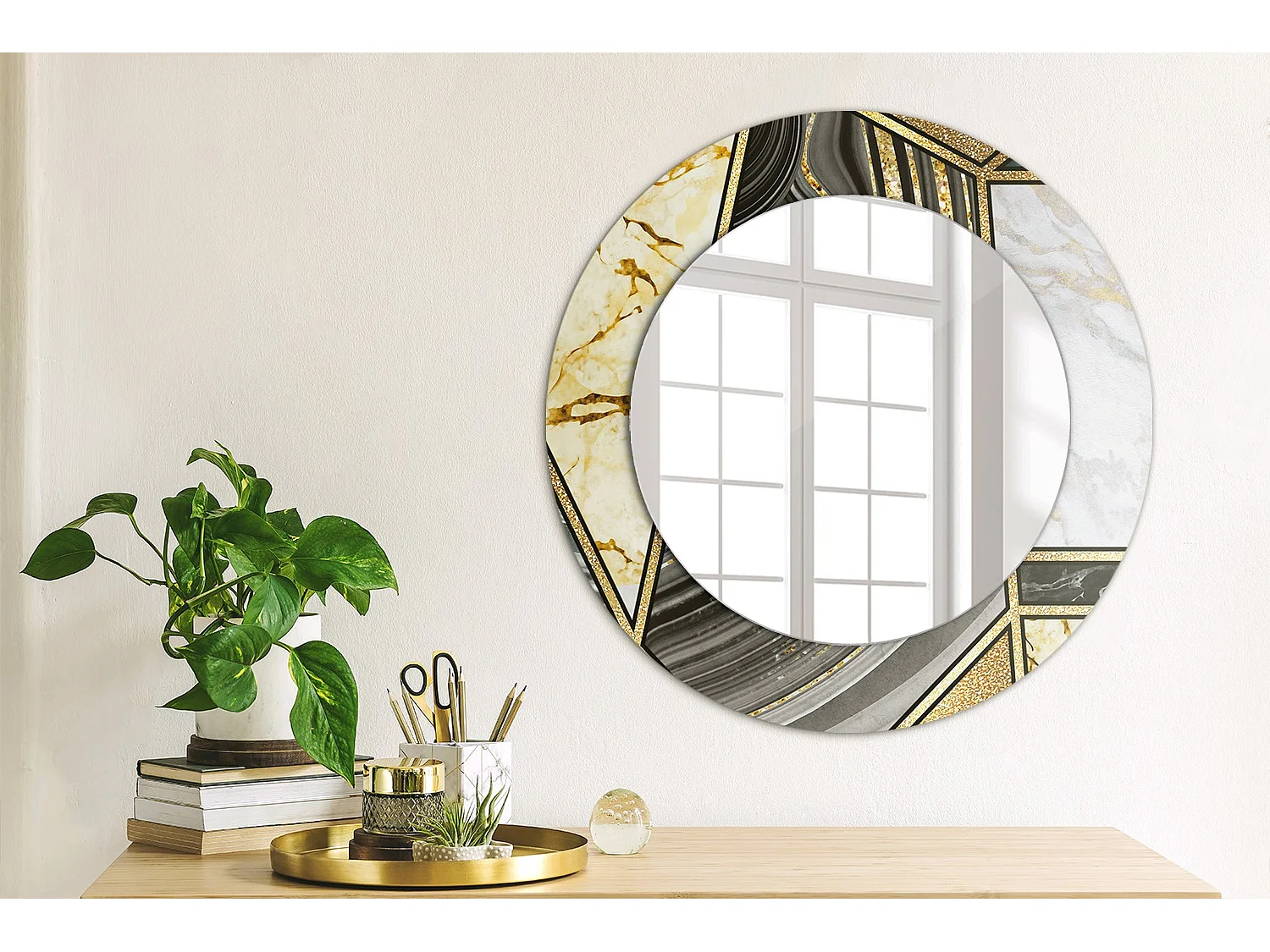 Dekorativer runder Spiegel – Marmor-Stil – 50 cm