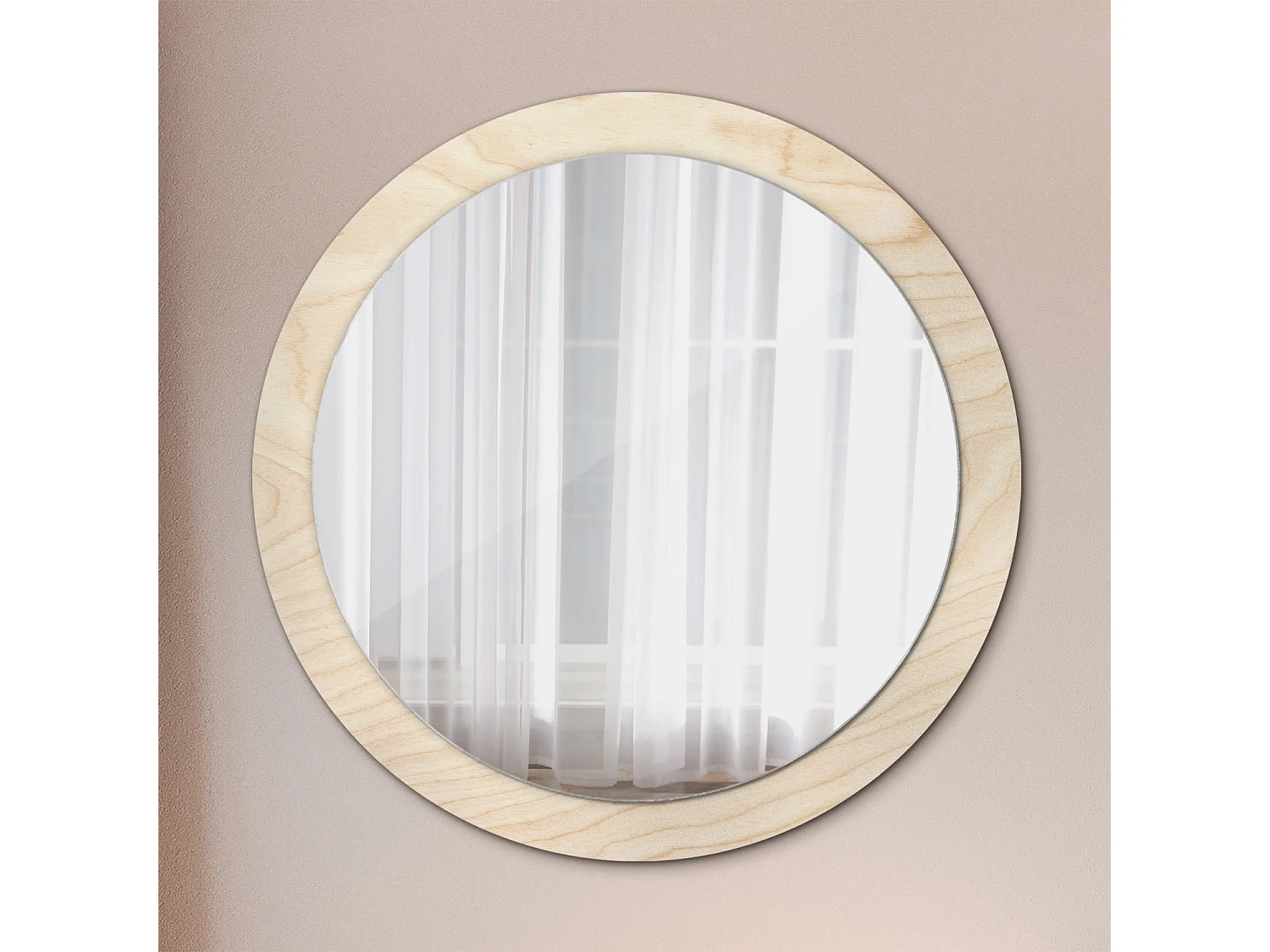 Miroir rond décoratif - Bois clair - 90 cm