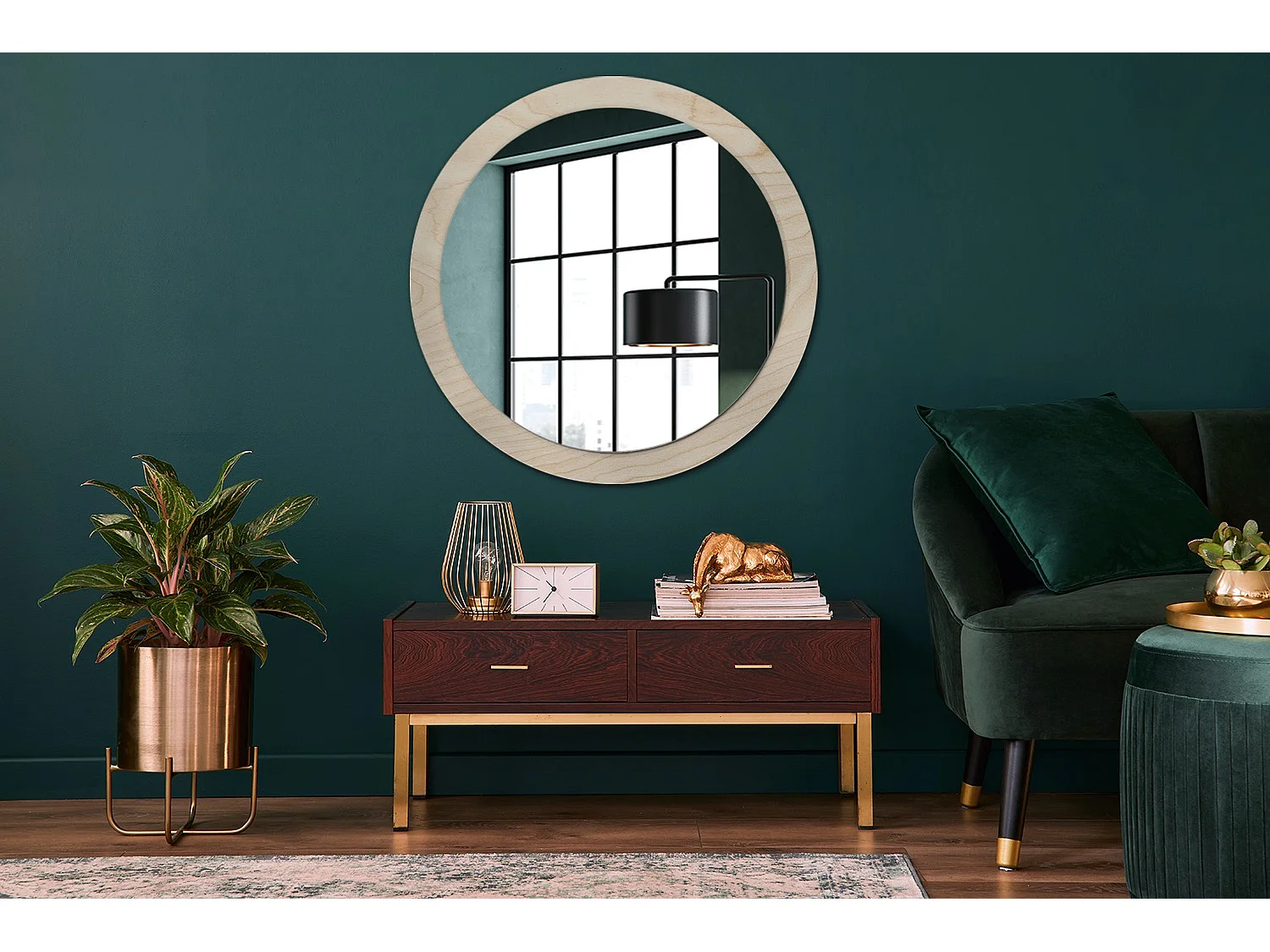 Miroir rond décoratif - Bois clair - 90 cm