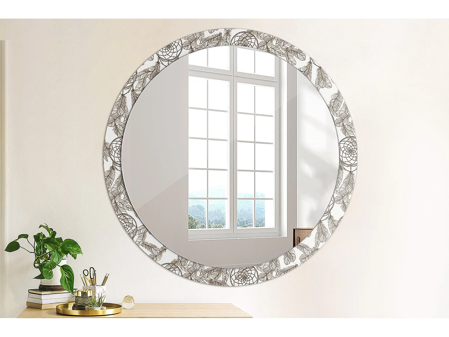 Decoratieve ronde spiegel - dromenvanger - 100 cm