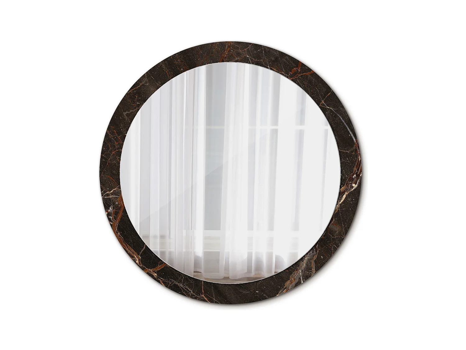 Miroir rond décoratif - Marbre marron - 90 cm