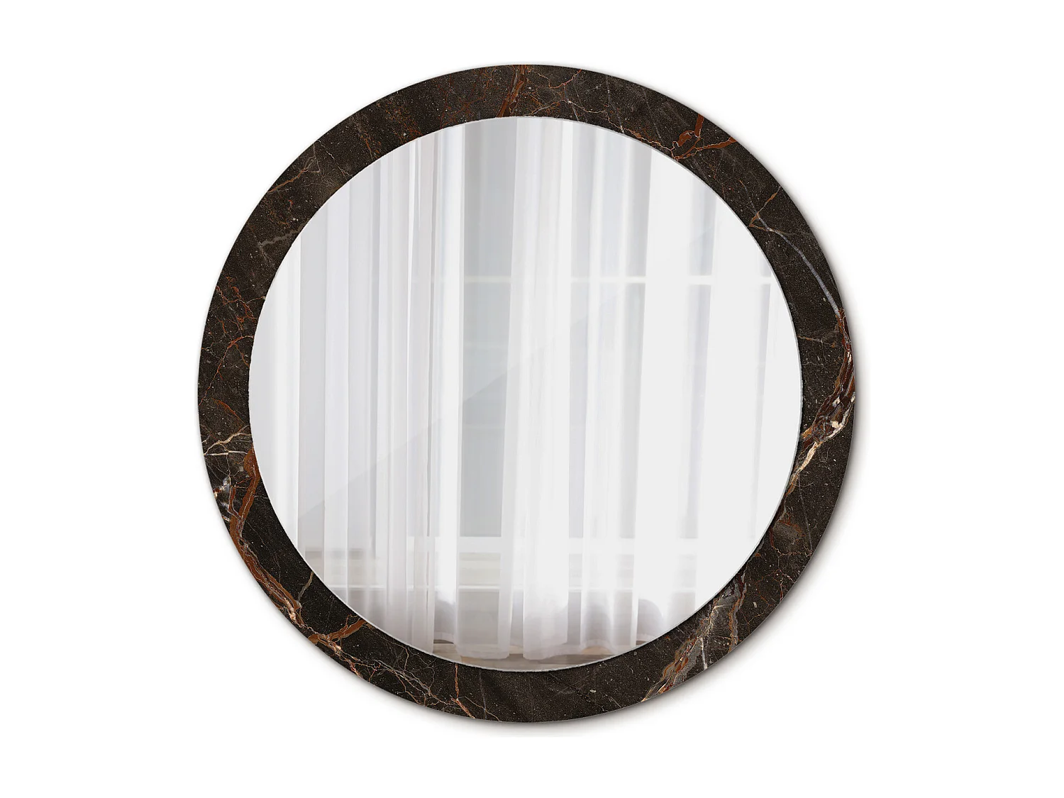 Runder dekorativer Spiegel - Brauner Marmor - 90 cm