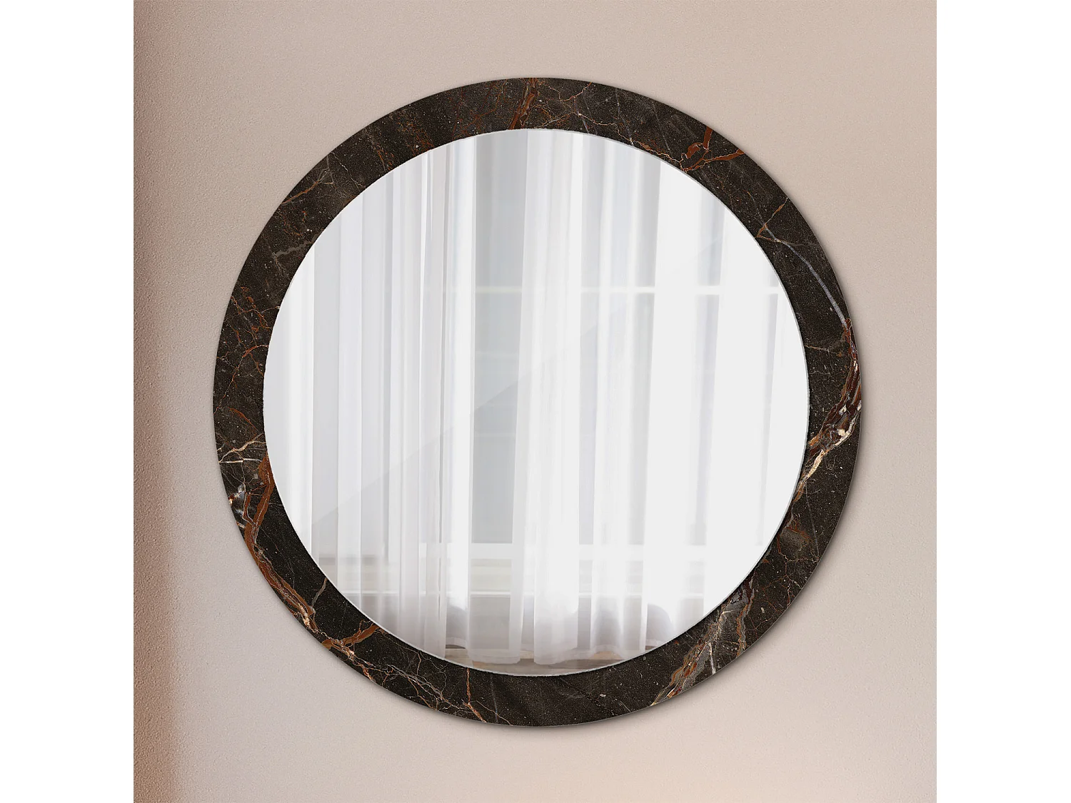 Runder dekorativer Spiegel - Brauner Marmor - 90 cm