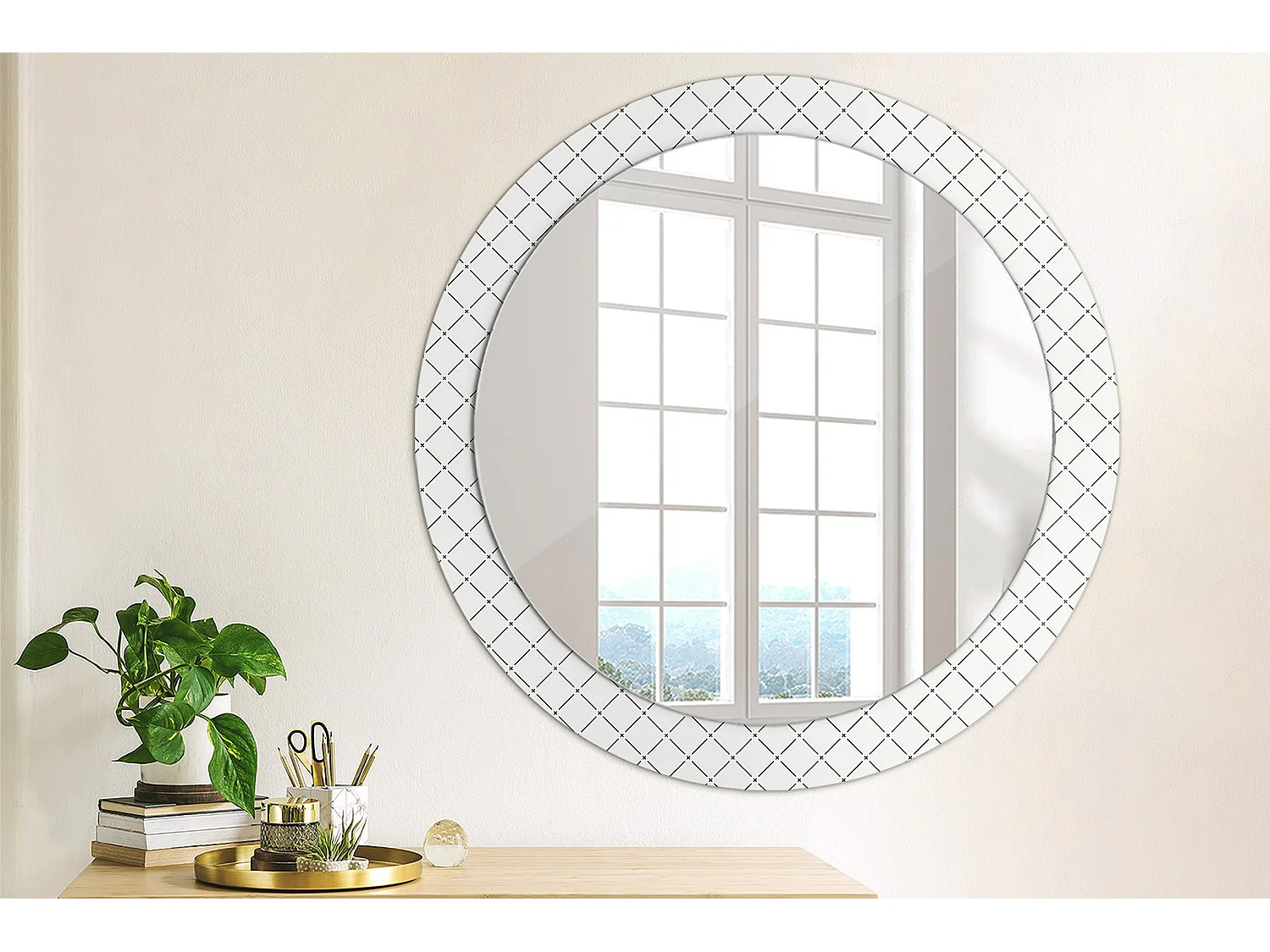 Specchio rotondo decorativo - Linee trasversali - 80 cm