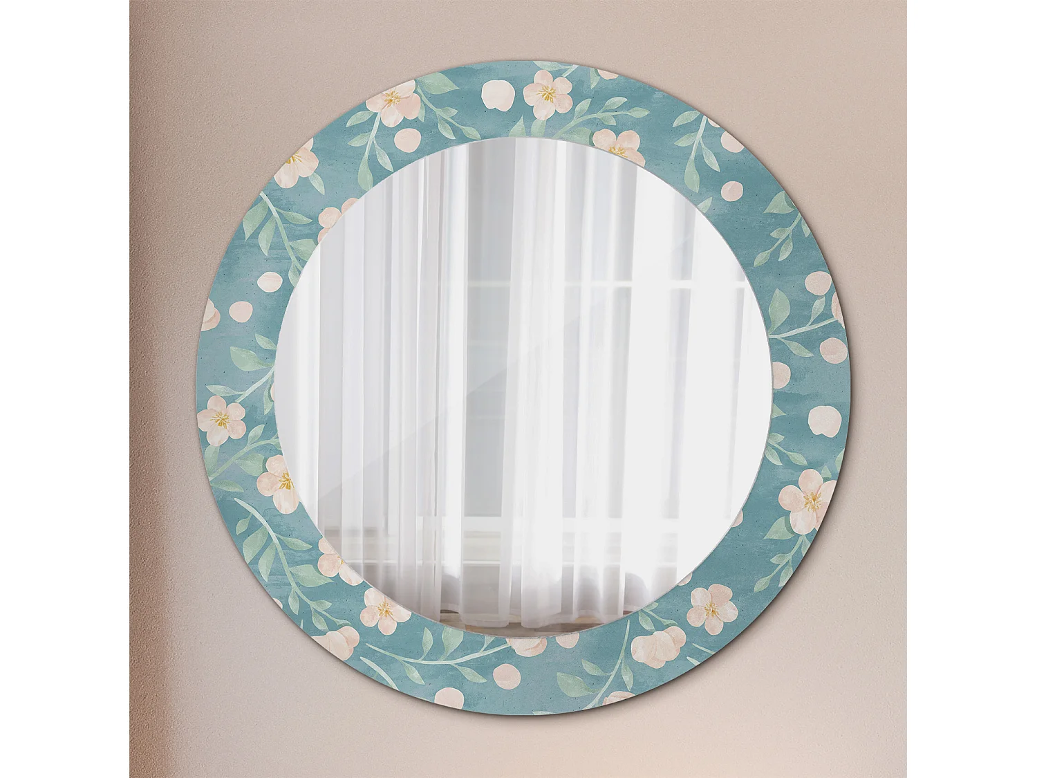 Ronde decoratieve spiegel - bloemenprint - 60 cm