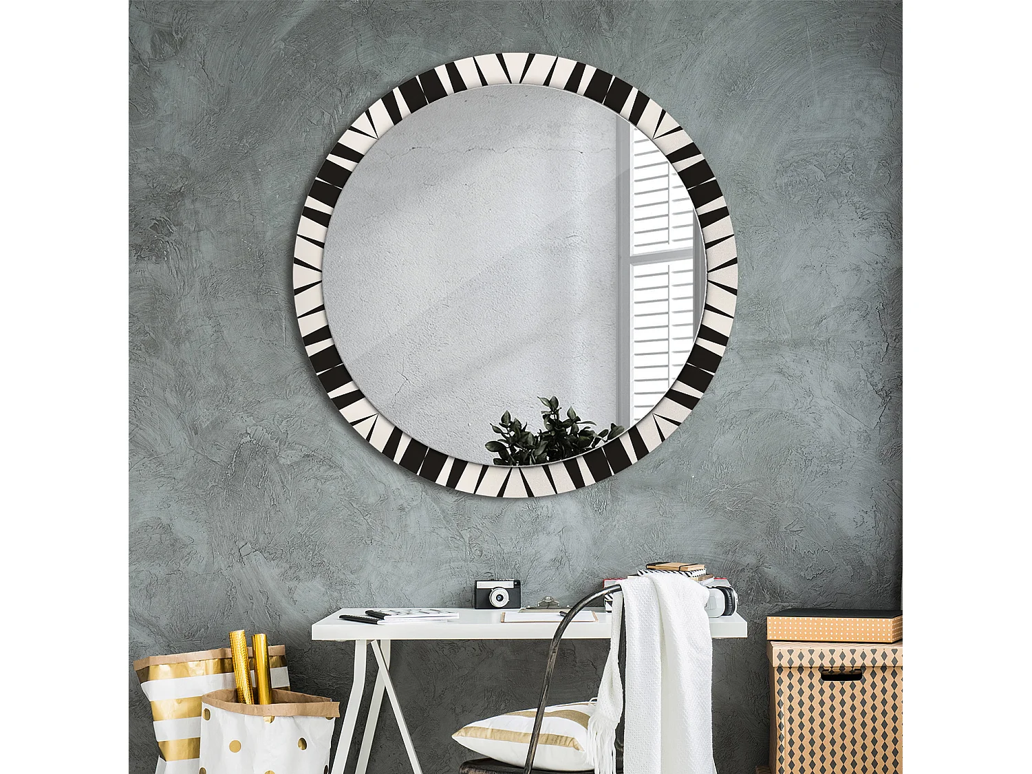 Dekorativer runder Spiegel - Abstrakte Geometrie - 100 cm