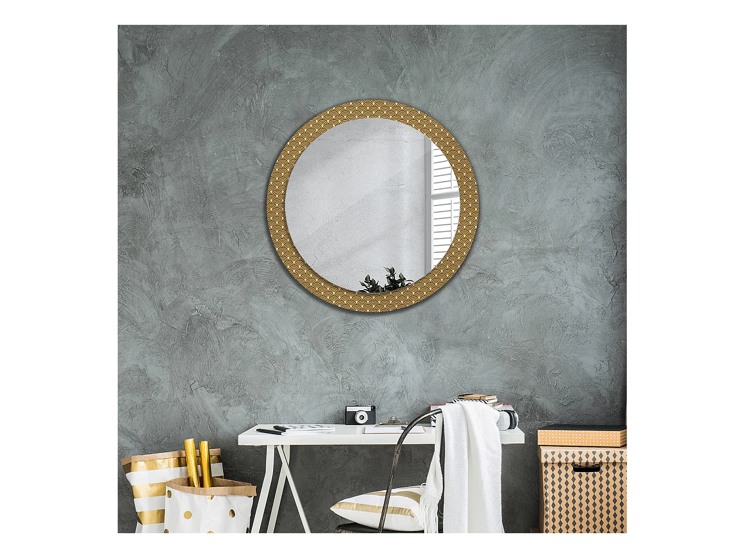 Miroir rond décoratif - Motif rétro - 80 cm