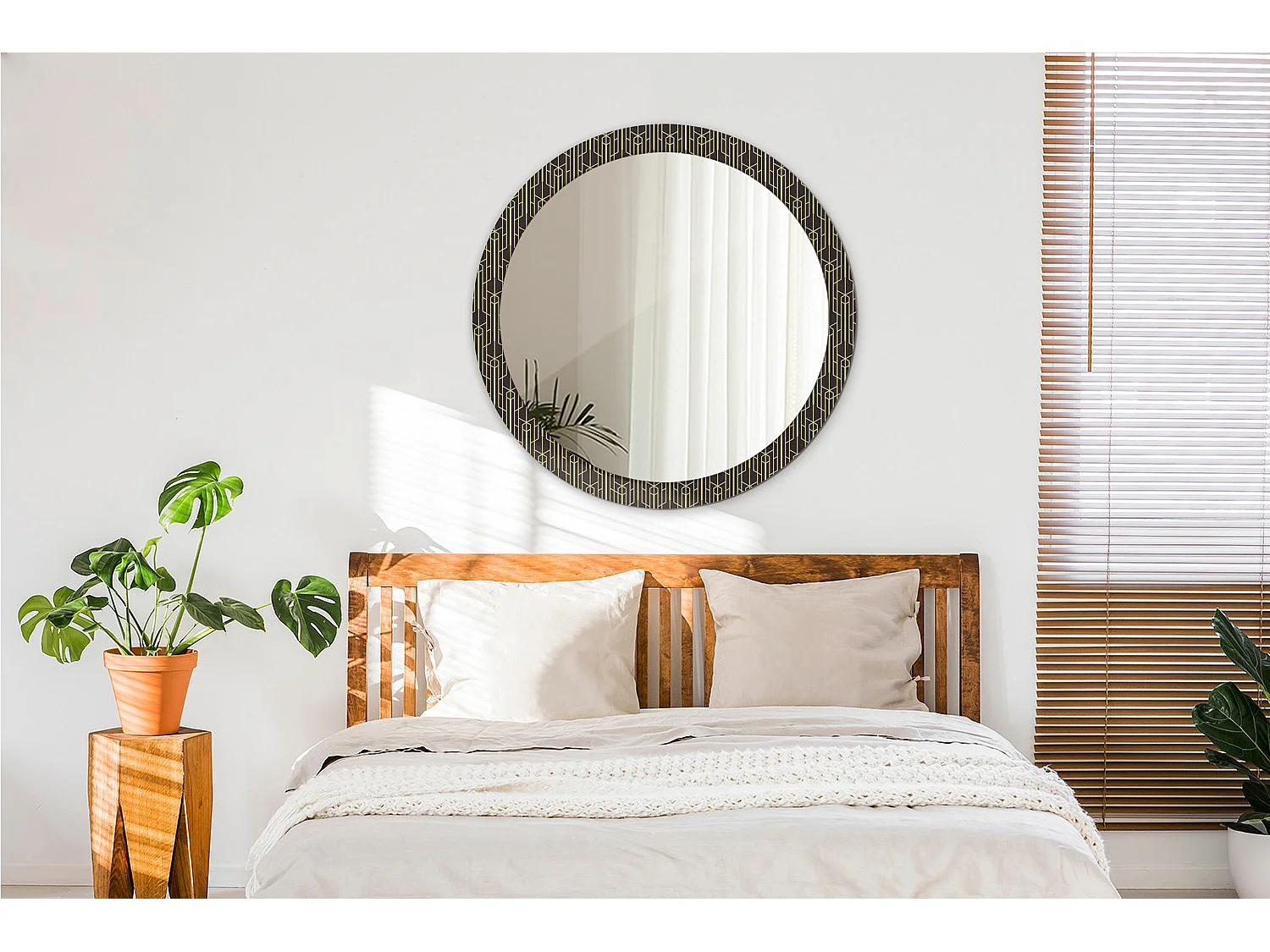 Miroir rond décoratif - Géométrie vintage - 90 cm