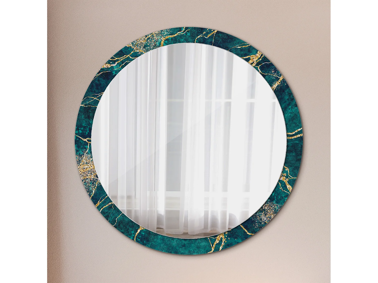 Runder dekorativer Spiegel - Grüner Marmor - 100 cm