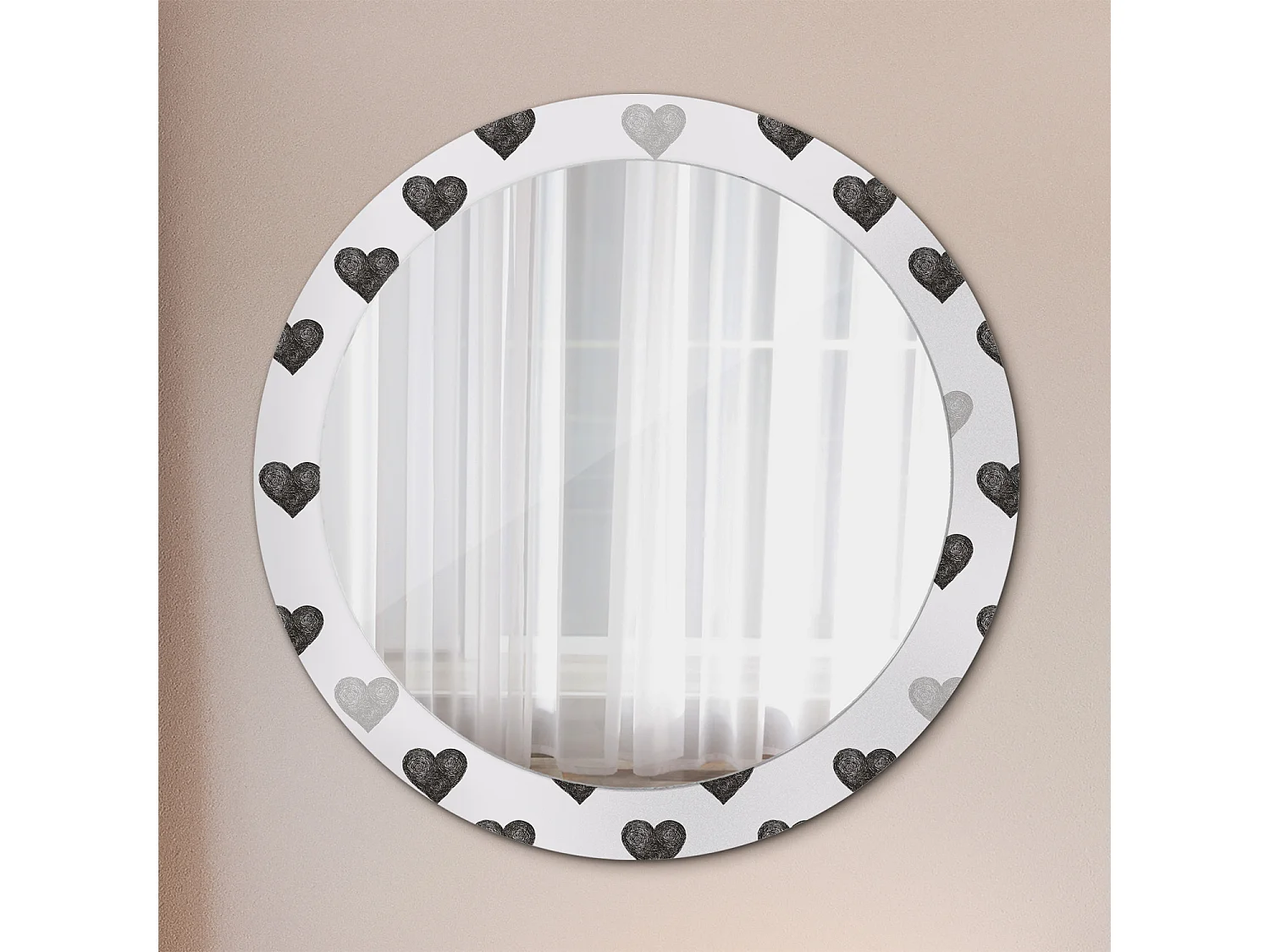 Specchio rotondo decorativo - Cuori astratti - 80 cm