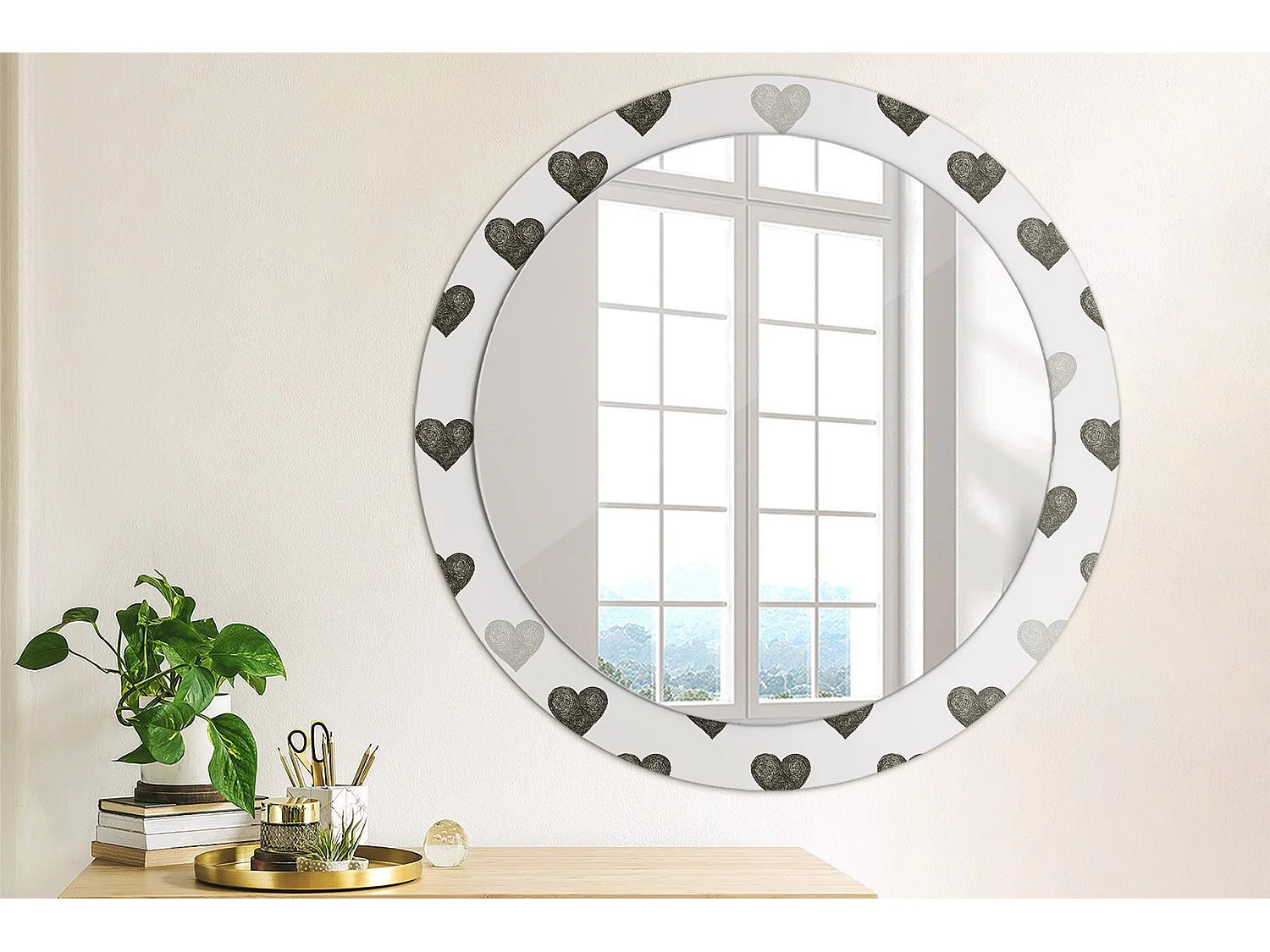 Specchio rotondo decorativo - Cuori astratti - 80 cm
