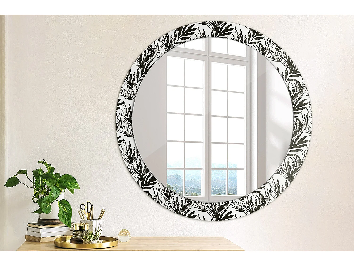 Ronde decoratieve spiegel - Monstera - 80 cm