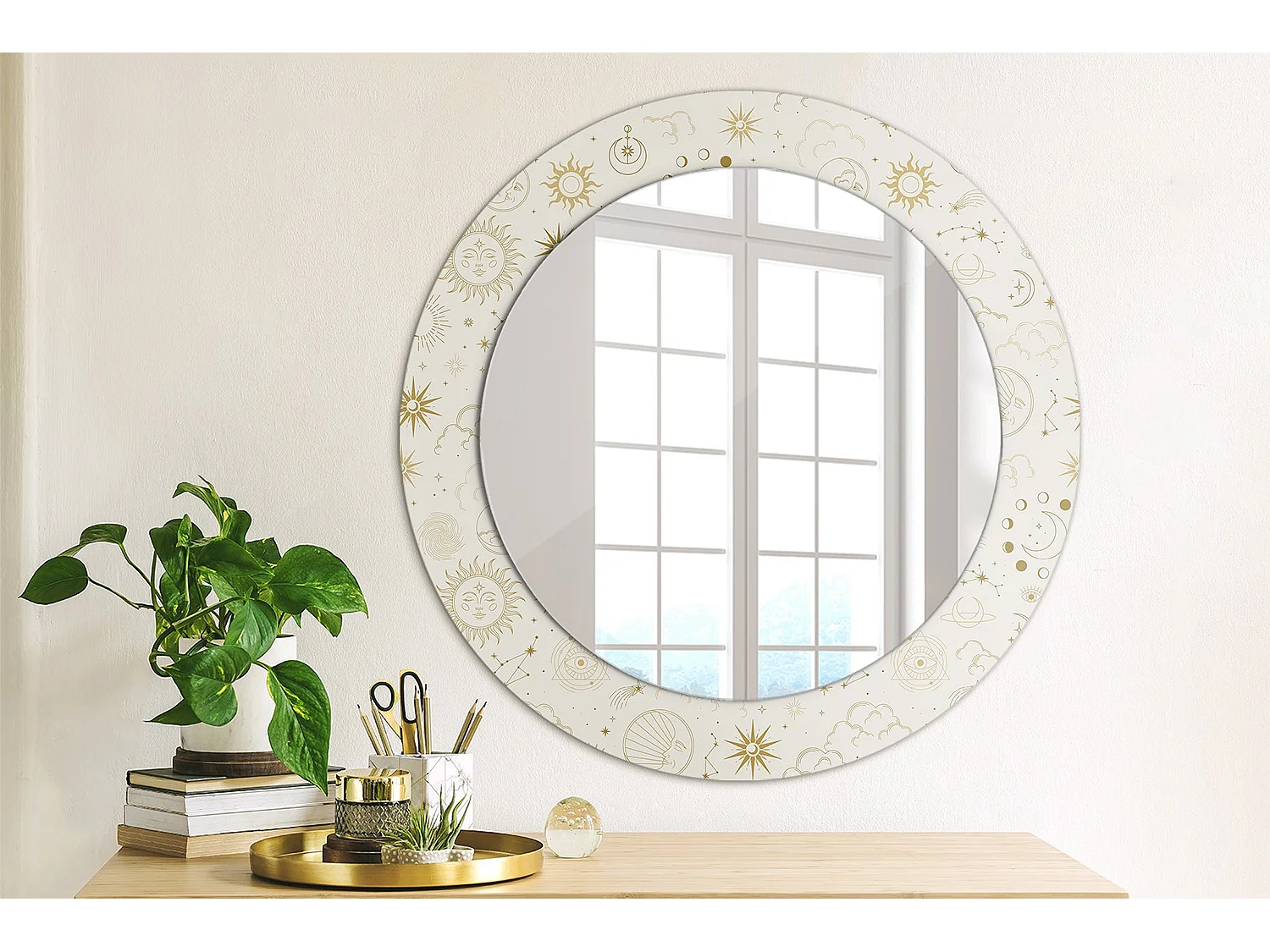 Miroir rond décoratif - Motif mystique - 70 cm