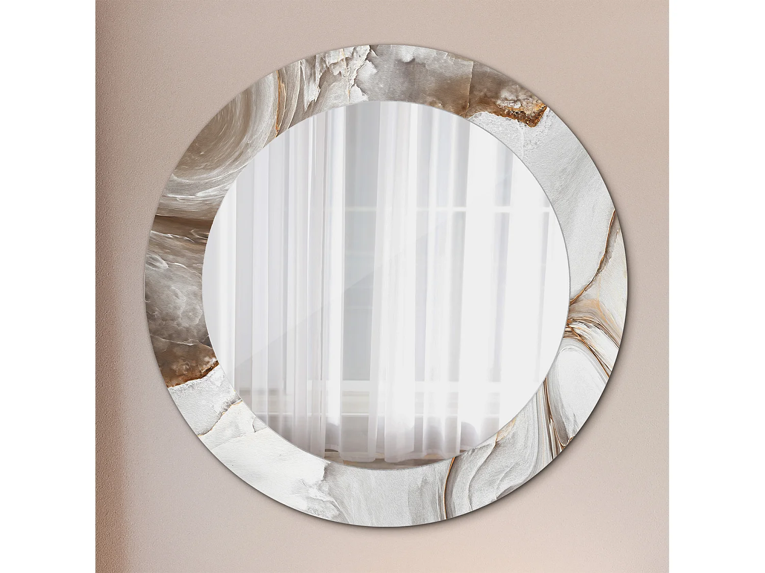 Ronde decoratieve spiegel - Licht marmer - 60 cm