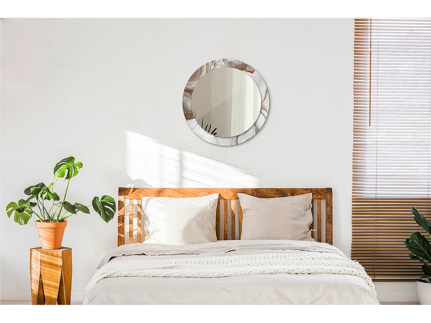 Ronde decoratieve spiegel - Licht marmer - 60 cm