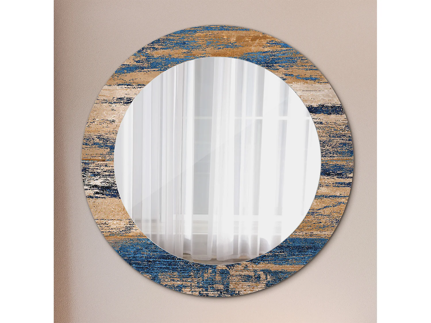 Miroir rond décoratif - Bois abstrait - 70 cm