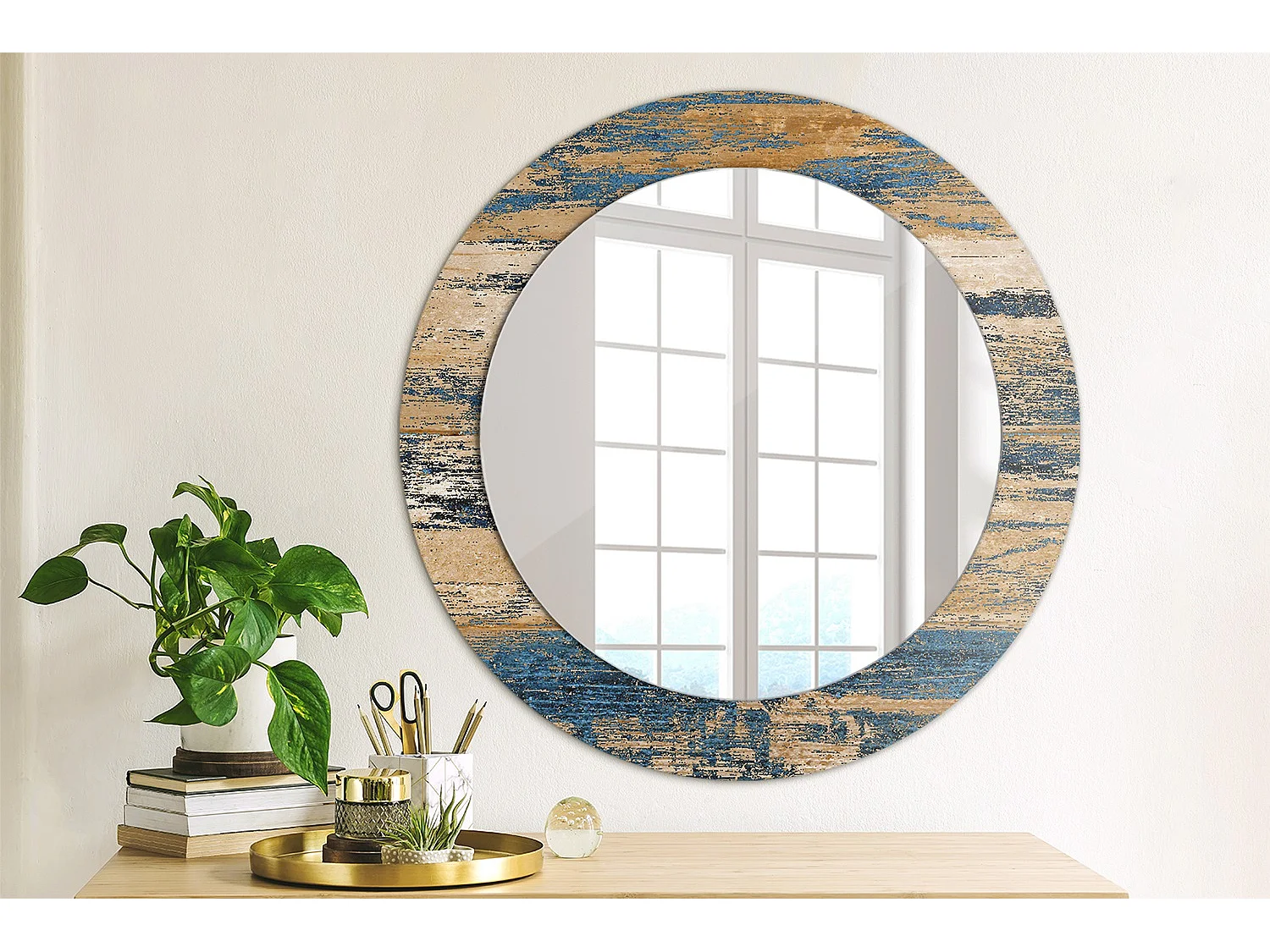 Miroir rond décoratif - Bois abstrait - 70 cm