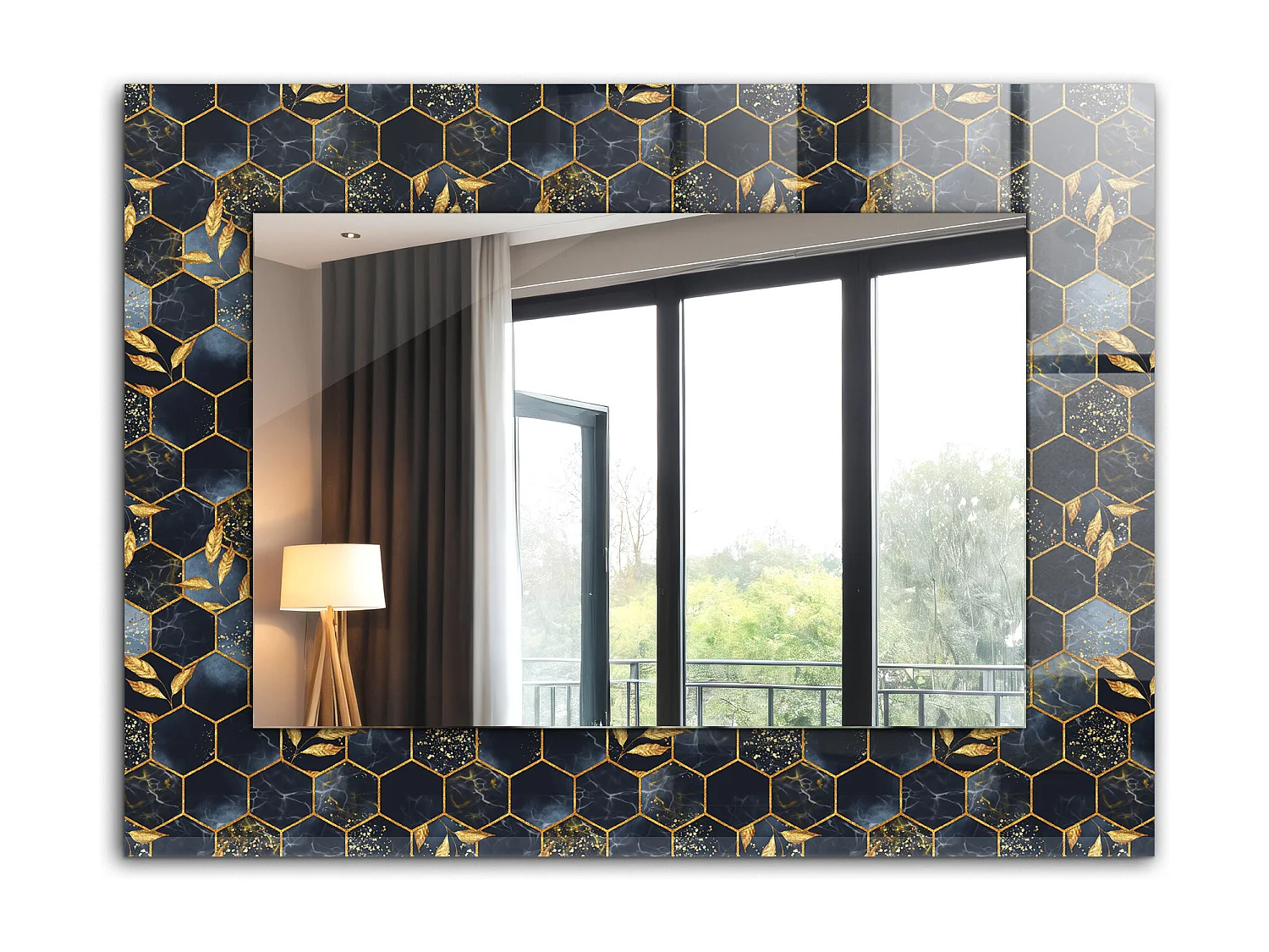 Dekorativer Spiegel mit Rahmen aus sechseckigen Blättern 80 x 60 cm