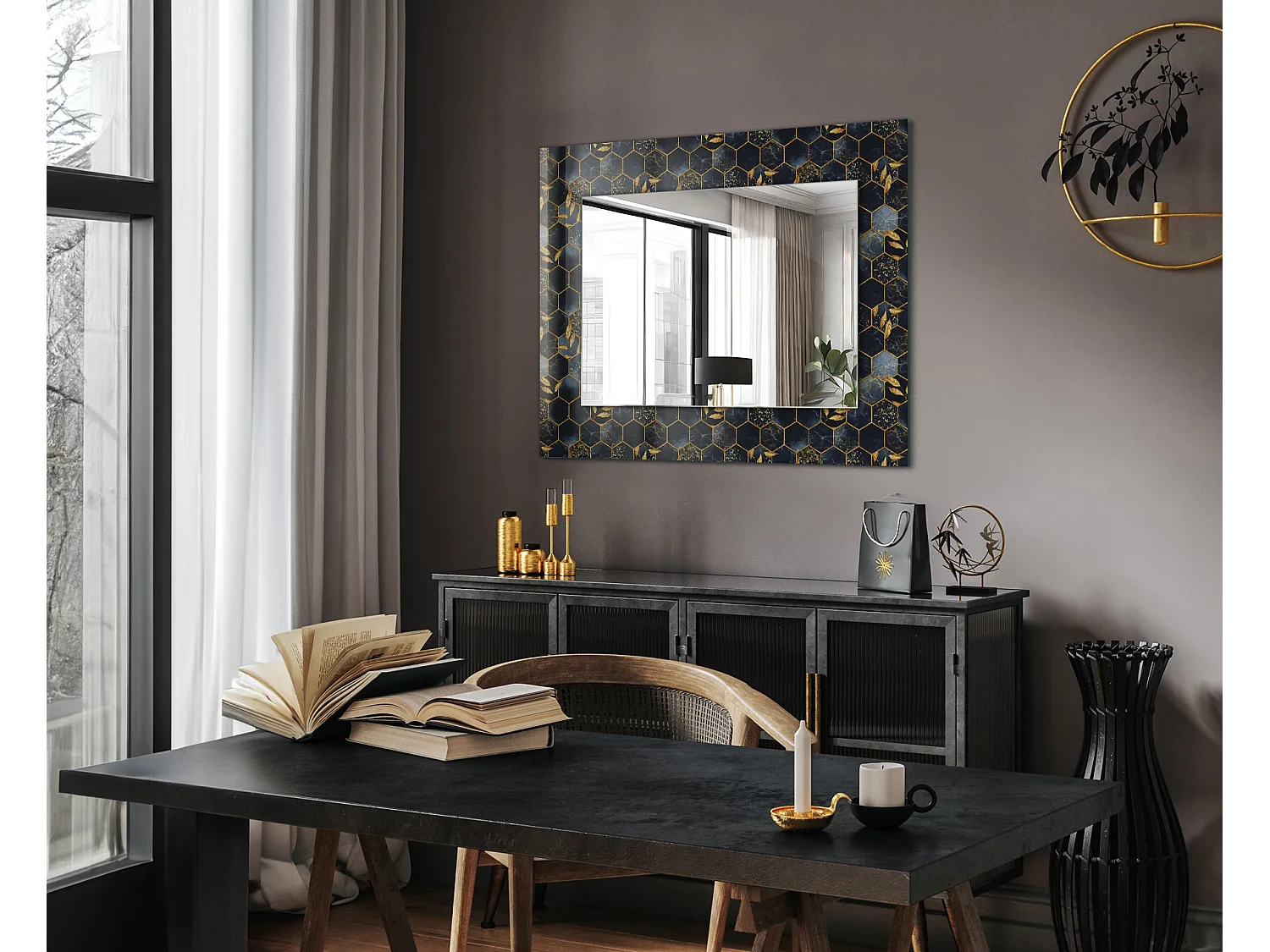 Dekorativer Spiegel mit Rahmen aus sechseckigen Blättern 80 x 60 cm