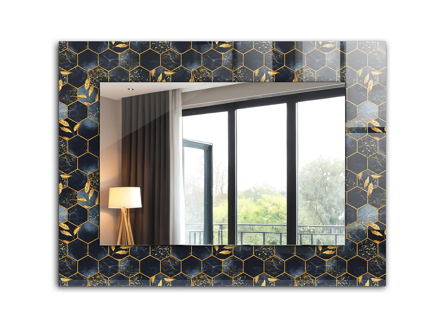 Decoratieve spiegel met lijst Hexagons bladeren 80 x 60 cm