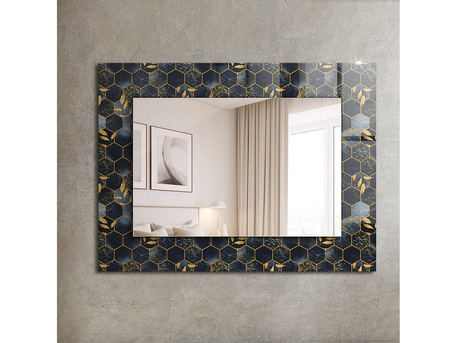 Miroir décoratif avec cadre Hexagones feuilles 80 x 60 cm