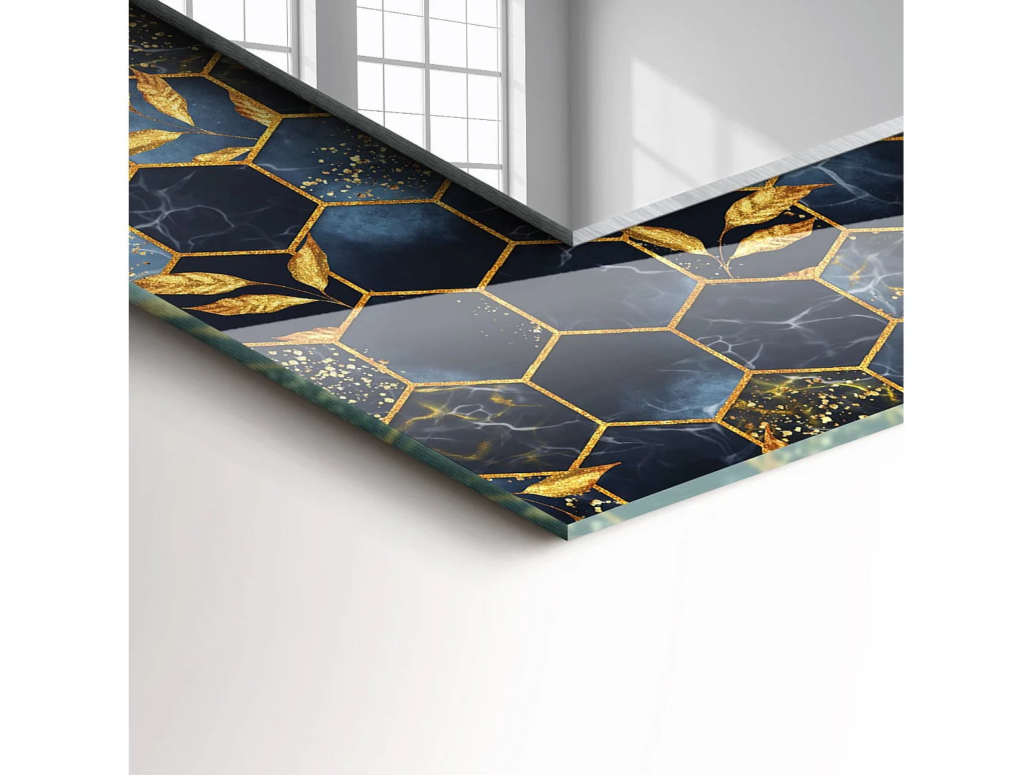 Miroir décoratif avec cadre Hexagones feuilles 80 x 60 cm