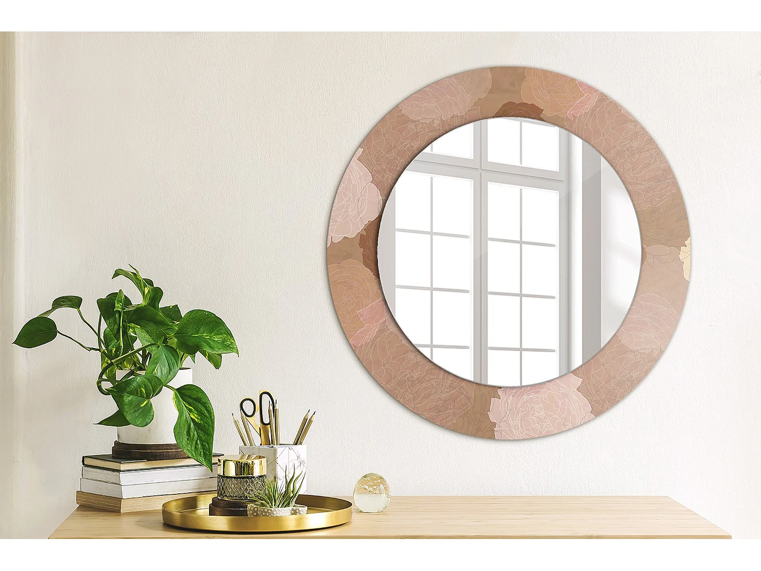 Miroir rond décoratif - Composition Roses - 50 cm