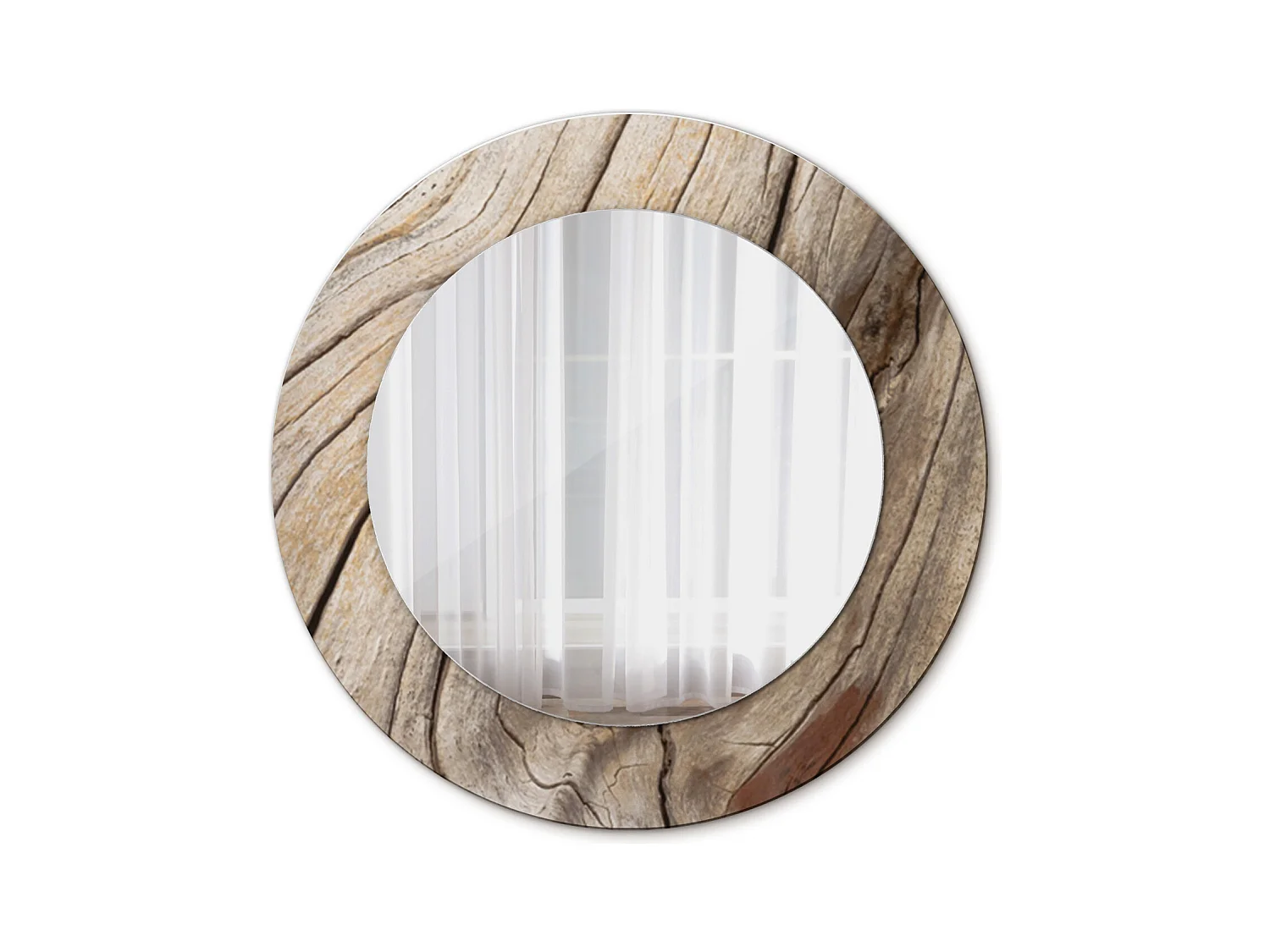 Miroir rond décoratif - Bois craquelé - 50 cm