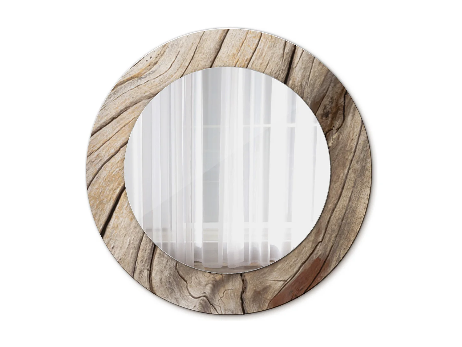 Runder dekorativer Spiegel - Rissiges Holz - 50 cm