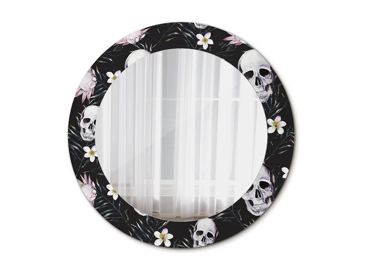 Miroir rond décoratif - Fleurs tête de mort - 70 cm