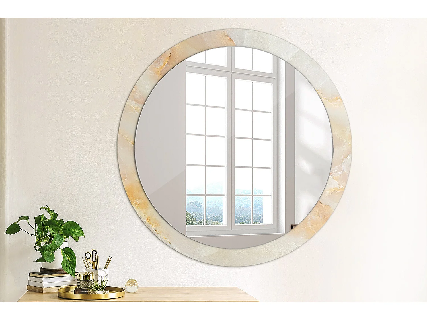 Ronde decoratieve spiegel - Onyx marmer - 90 cm