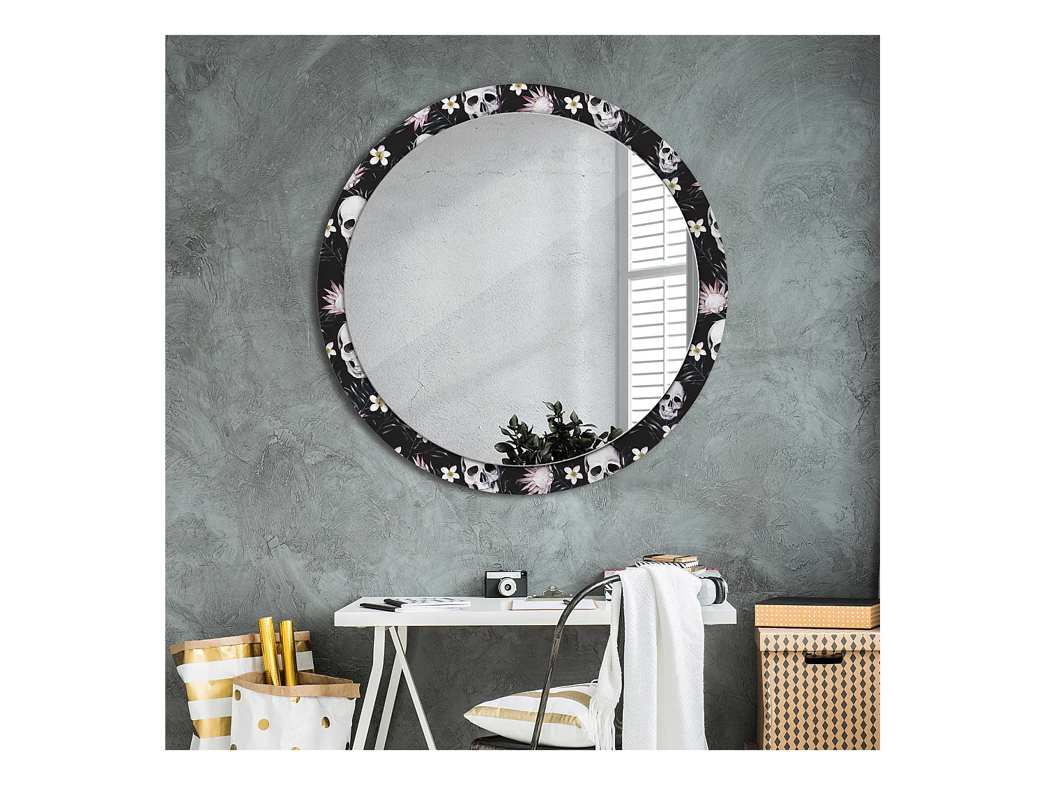 Runder dekorativer Spiegel - Totenkopfblumen - 100 cm