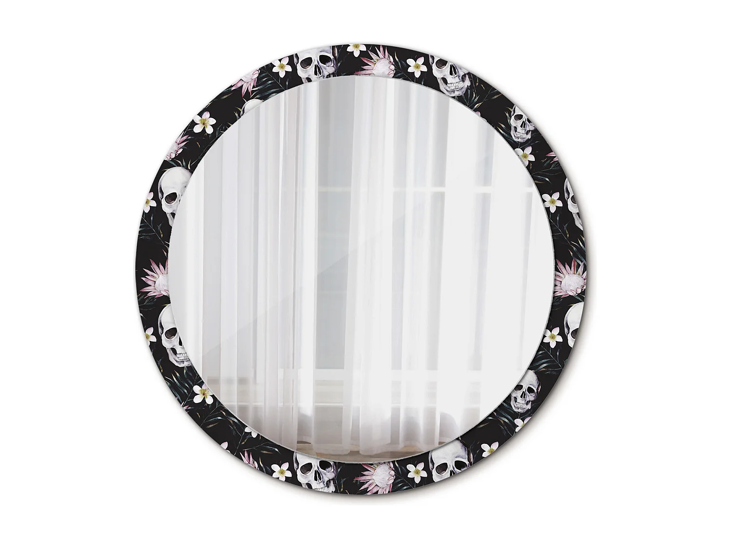 Ronde decoratieve spiegel - schedel bloemen - 100 cm