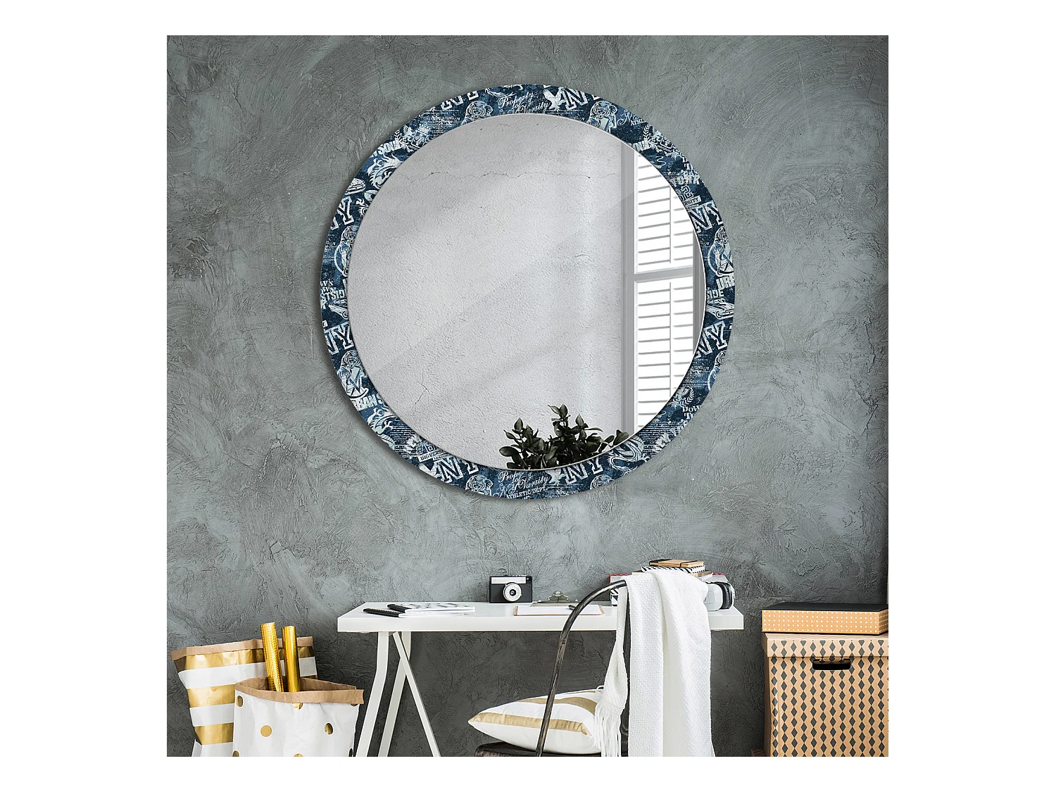 Miroir rond décoratif - Collage New York - 100 cm