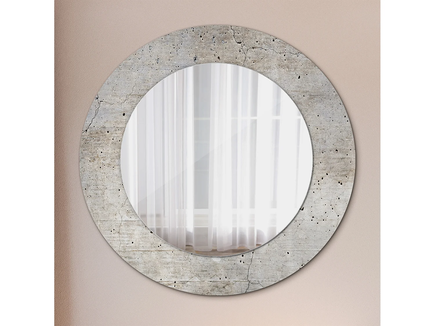 Miroir rond décoratif - Béton gris - 50 cm