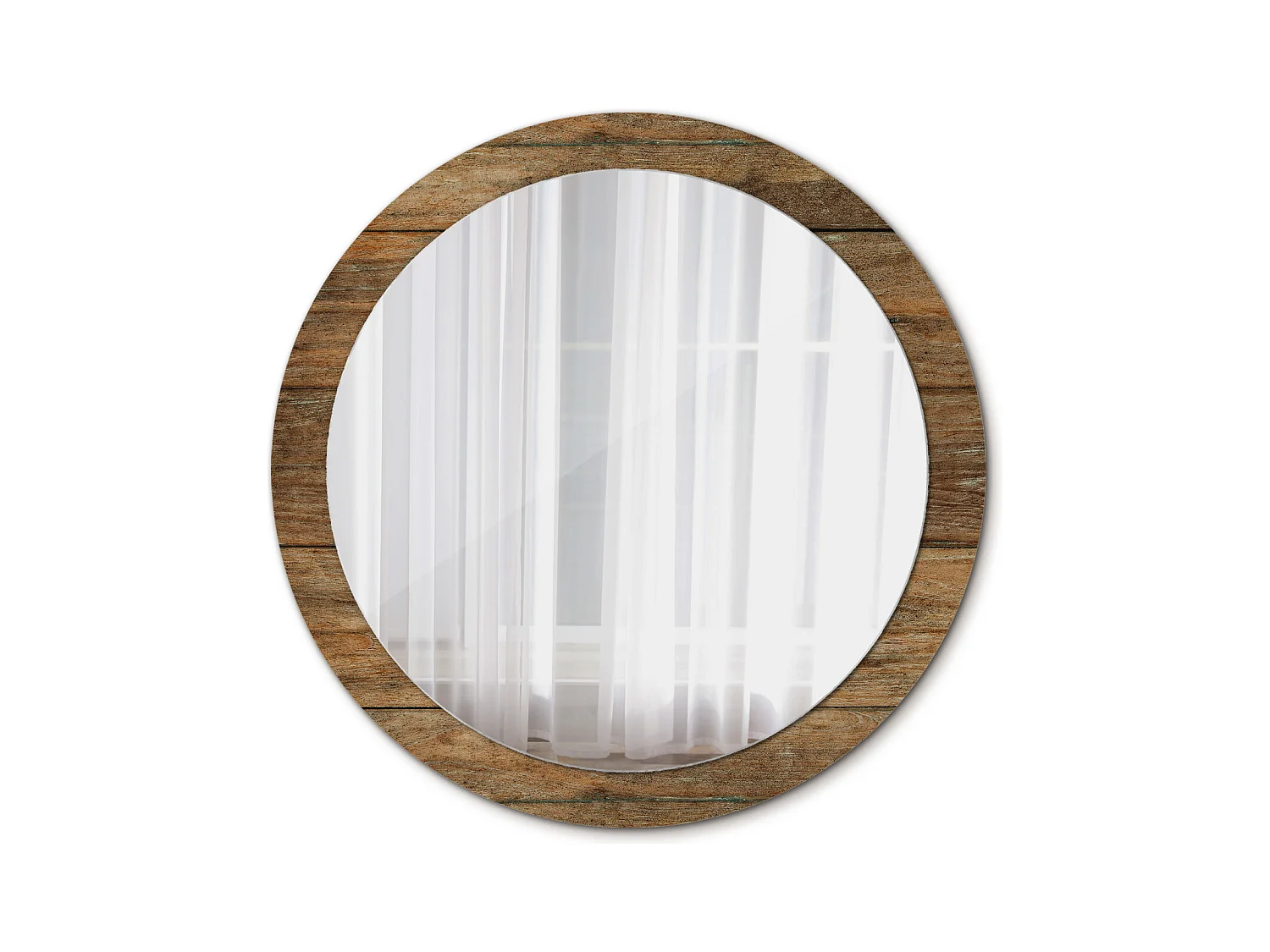 Runder dekorativer Spiegel - Altes Holz - 90 cm