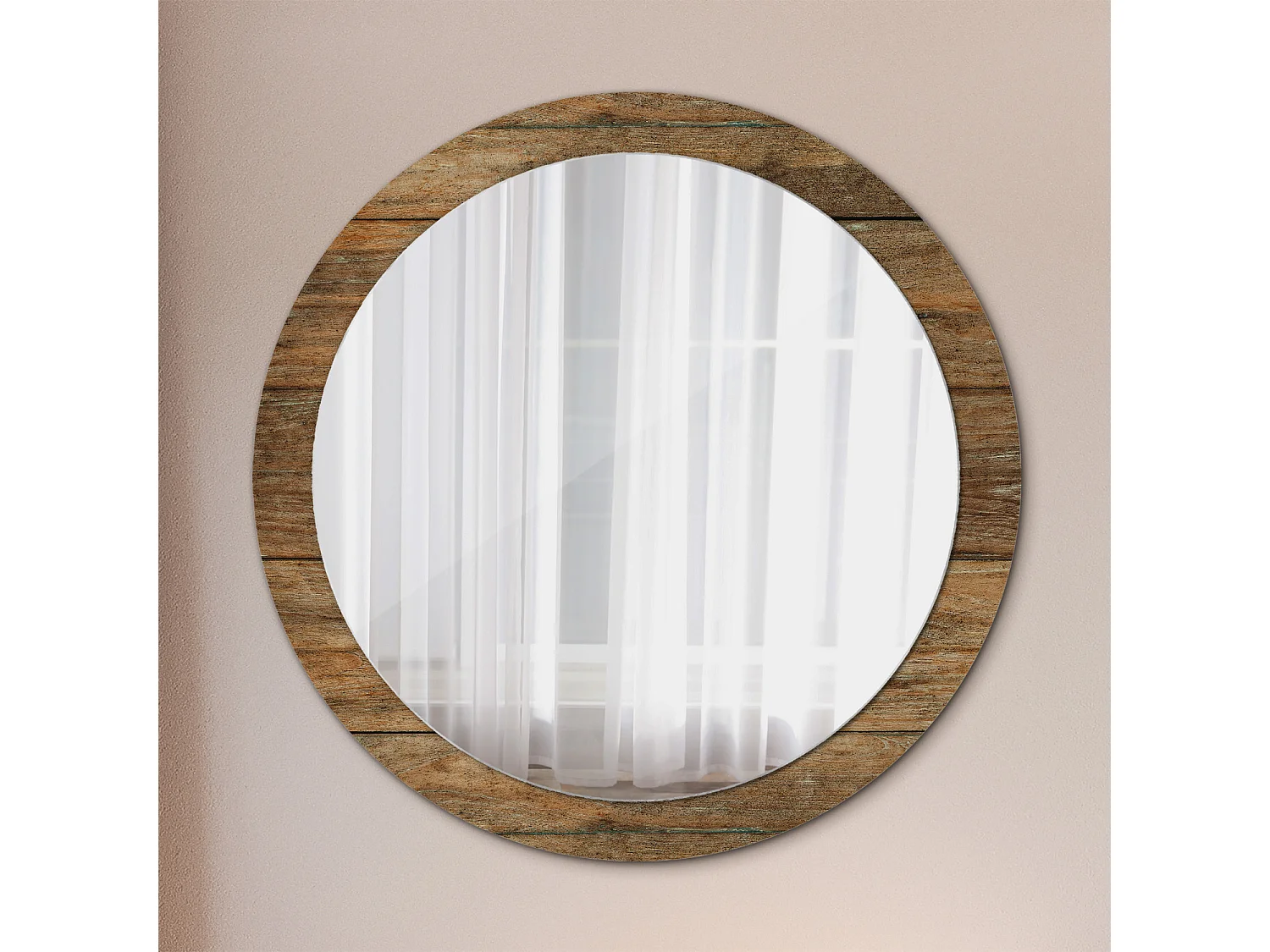 Ronde decoratieve spiegel - Oud hout - 90 cm